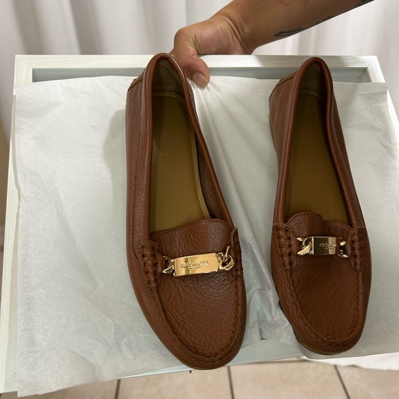 Brown Leather Loafers with Gold Accent - Picture 7 of 10